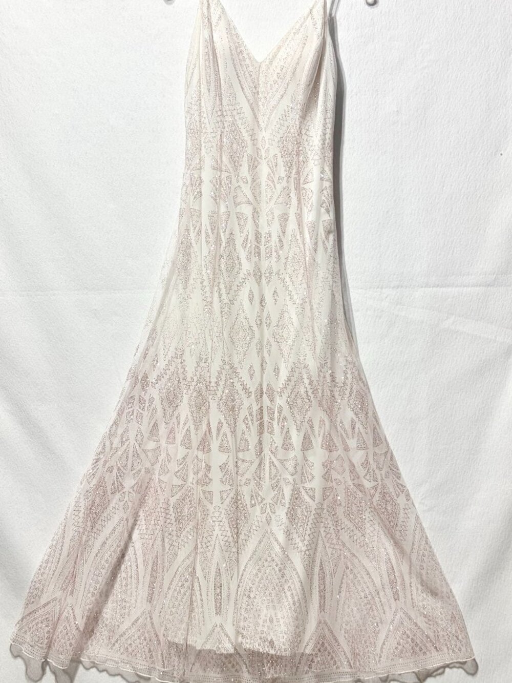 Jump Apparel Women’s Ivory Pink Glitter Prom Long Formal Dress Jrs Size 3/4